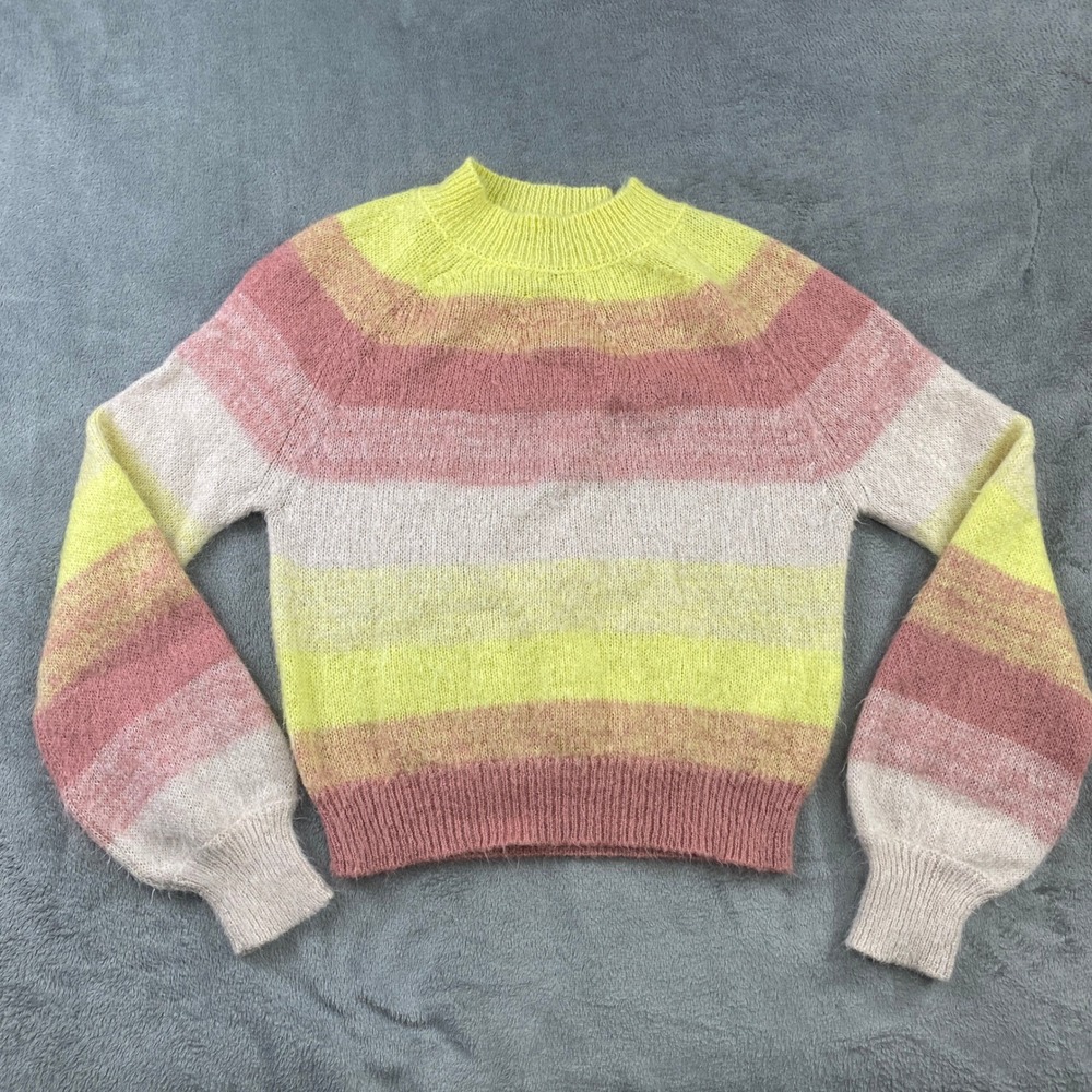 Maje Sweater Womens 1 Yellow Pink‎ Striped Mohair Blend Mock Neck MFPPU00457